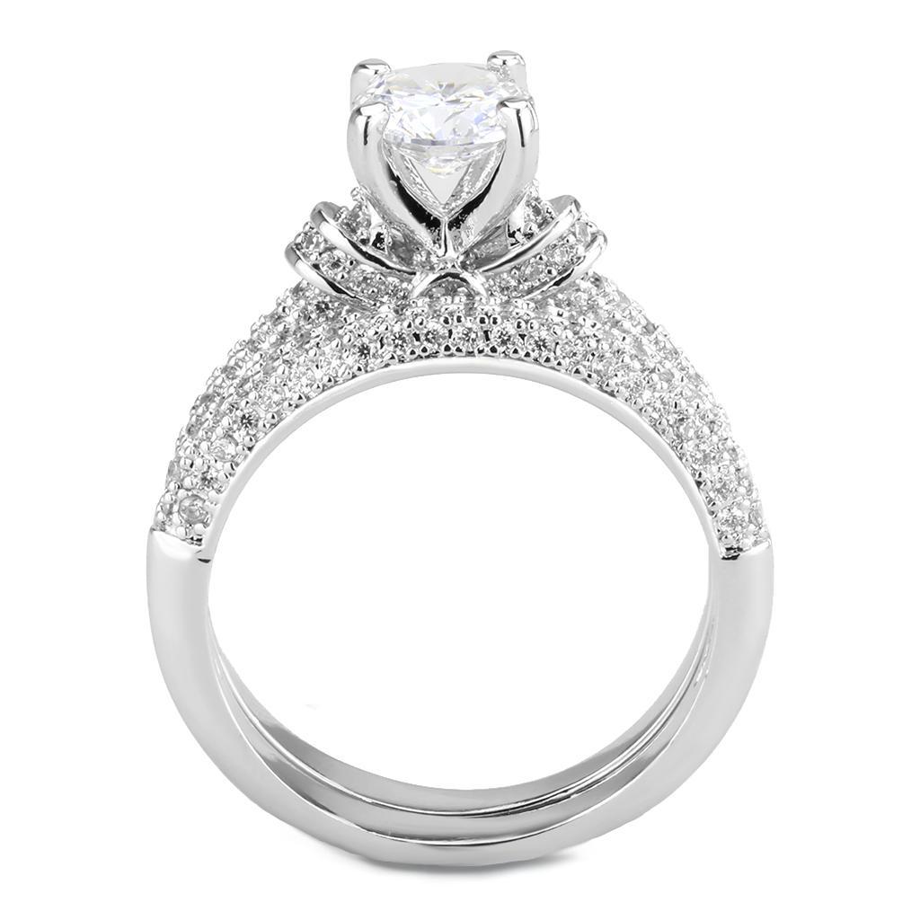3W1555 - Rhodium Brass Ring with AAA Grade CZ  in Clear-2