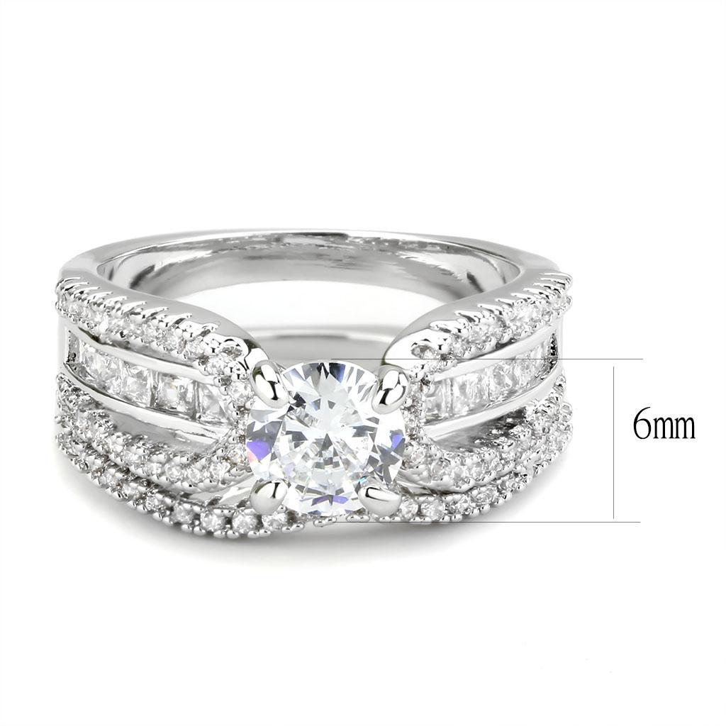 3W1556 - Rhodium Brass Ring with AAA Grade CZ  in Clear-1