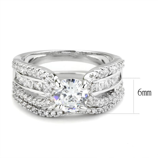 3W1556 - Rhodium Brass Ring with AAA Grade CZ  in Clear-1