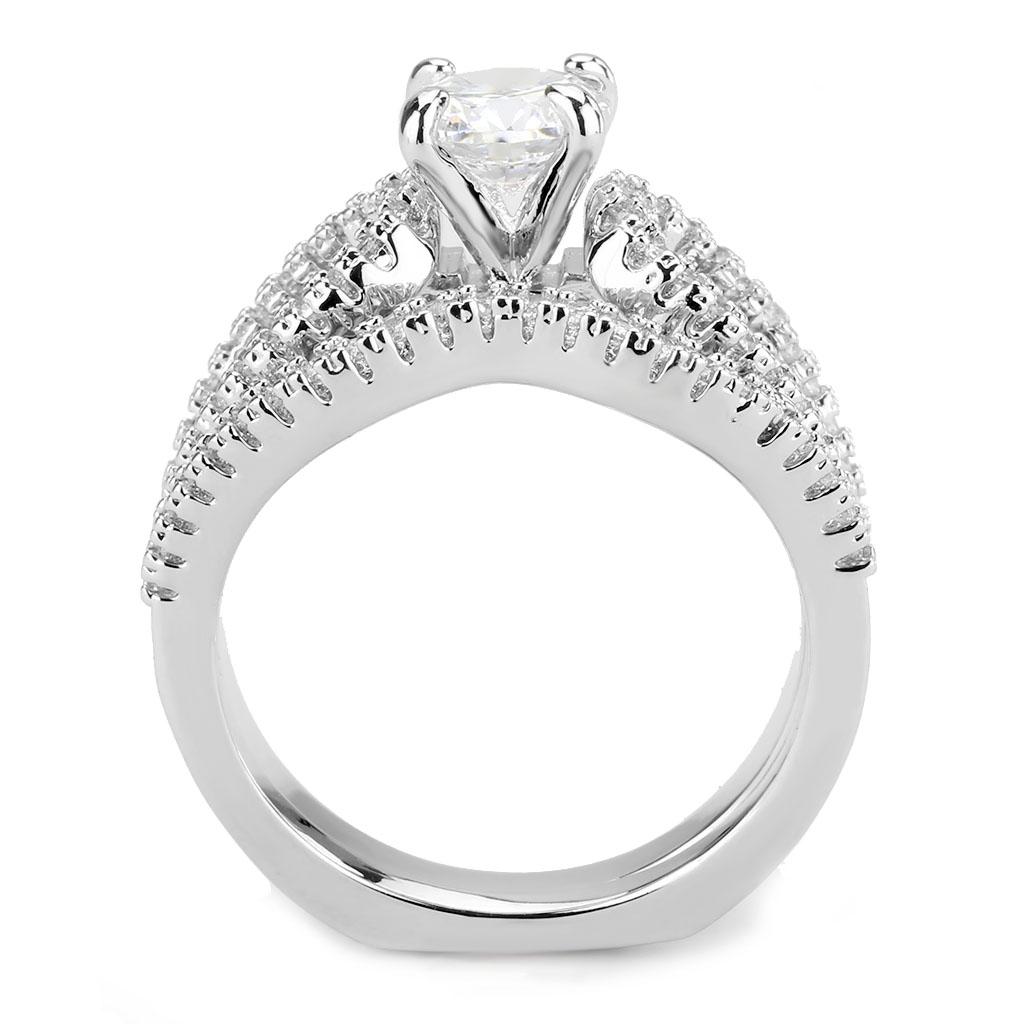 3W1556 - Rhodium Brass Ring with AAA Grade CZ  in Clear-2