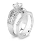 3W1556 - Rhodium Brass Ring with AAA Grade CZ  in Clear-3