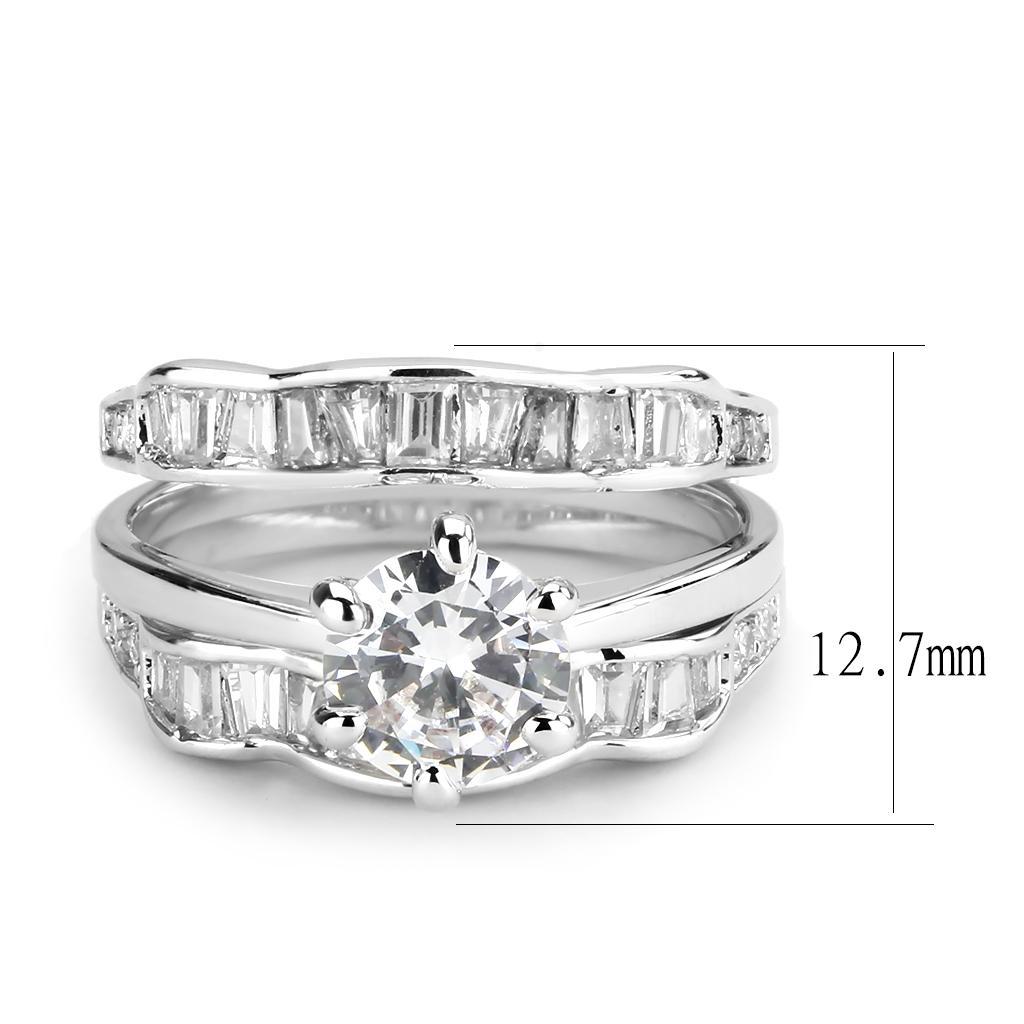 3W1557 - Rhodium Brass Ring with AAA Grade CZ  in Clear-1