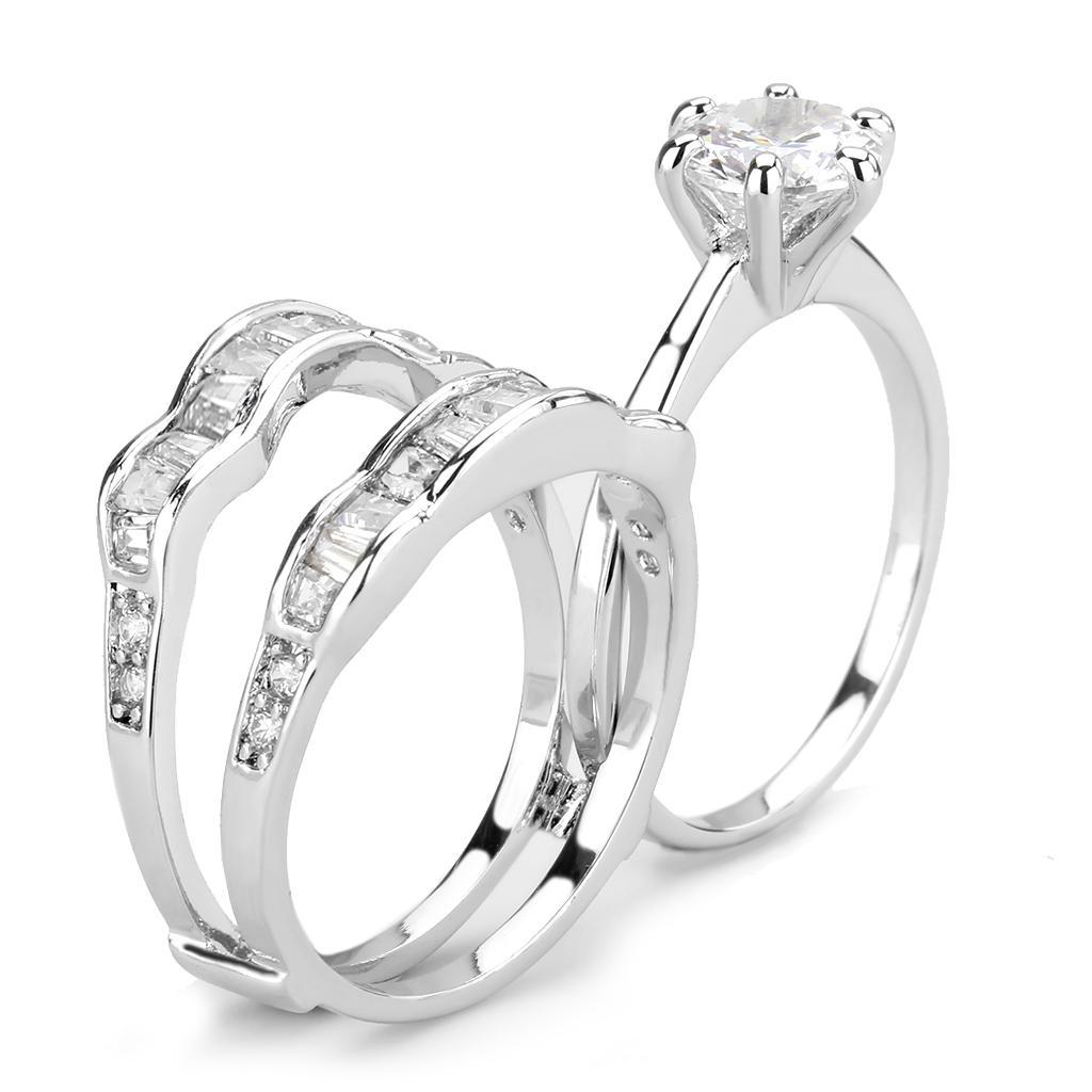 3W1557 - Rhodium Brass Ring with AAA Grade CZ  in Clear-3