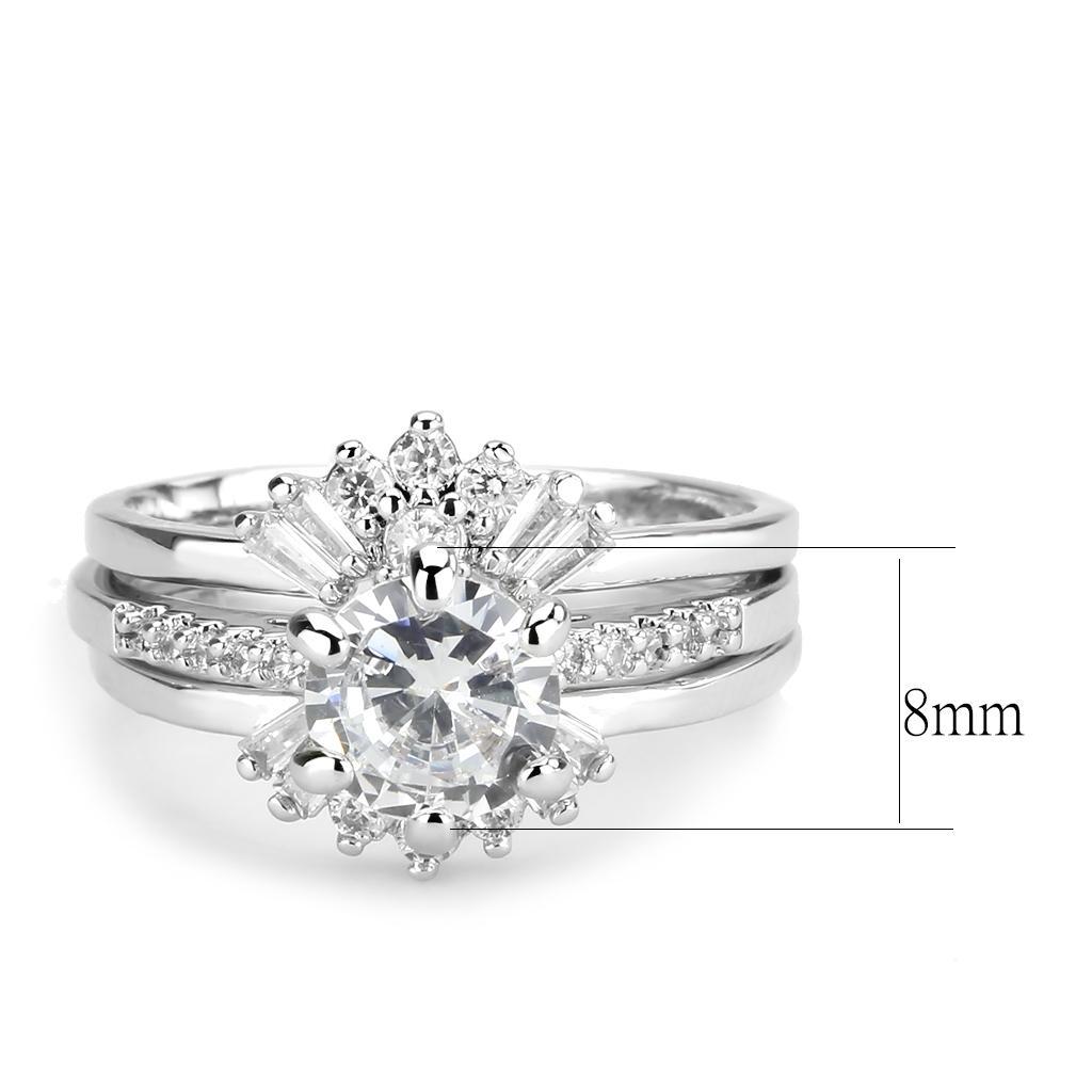 3W1558 - Rhodium Brass Ring with AAA Grade CZ  in Clear-1