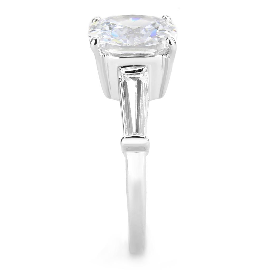 3W1561 - Rhodium Brass Ring with AAA Grade CZ  in Clear-3