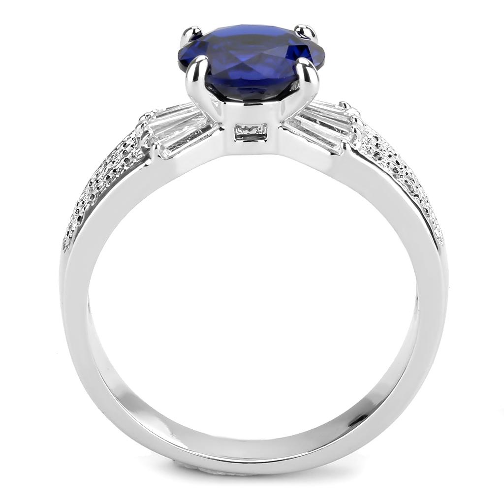 3W1562 - Rhodium Brass Ring with Synthetic Spinel in London Blue-2