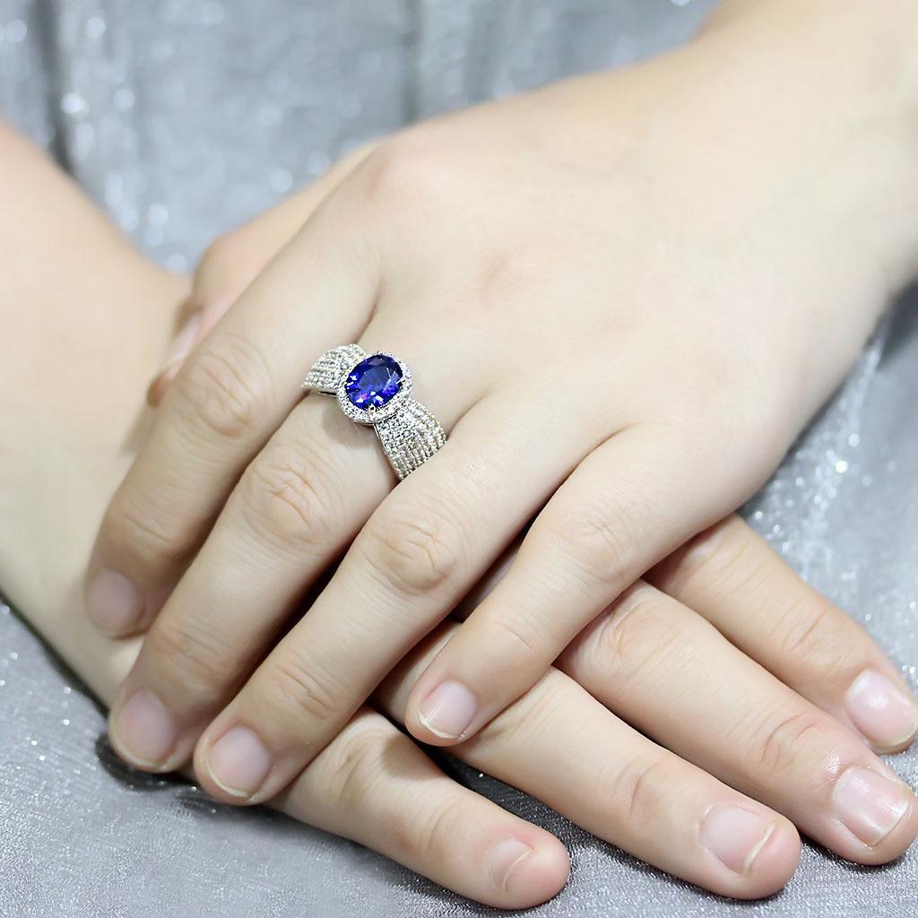 3W1563 - Rhodium Brass Ring with Synthetic Spinel in London Blue-4