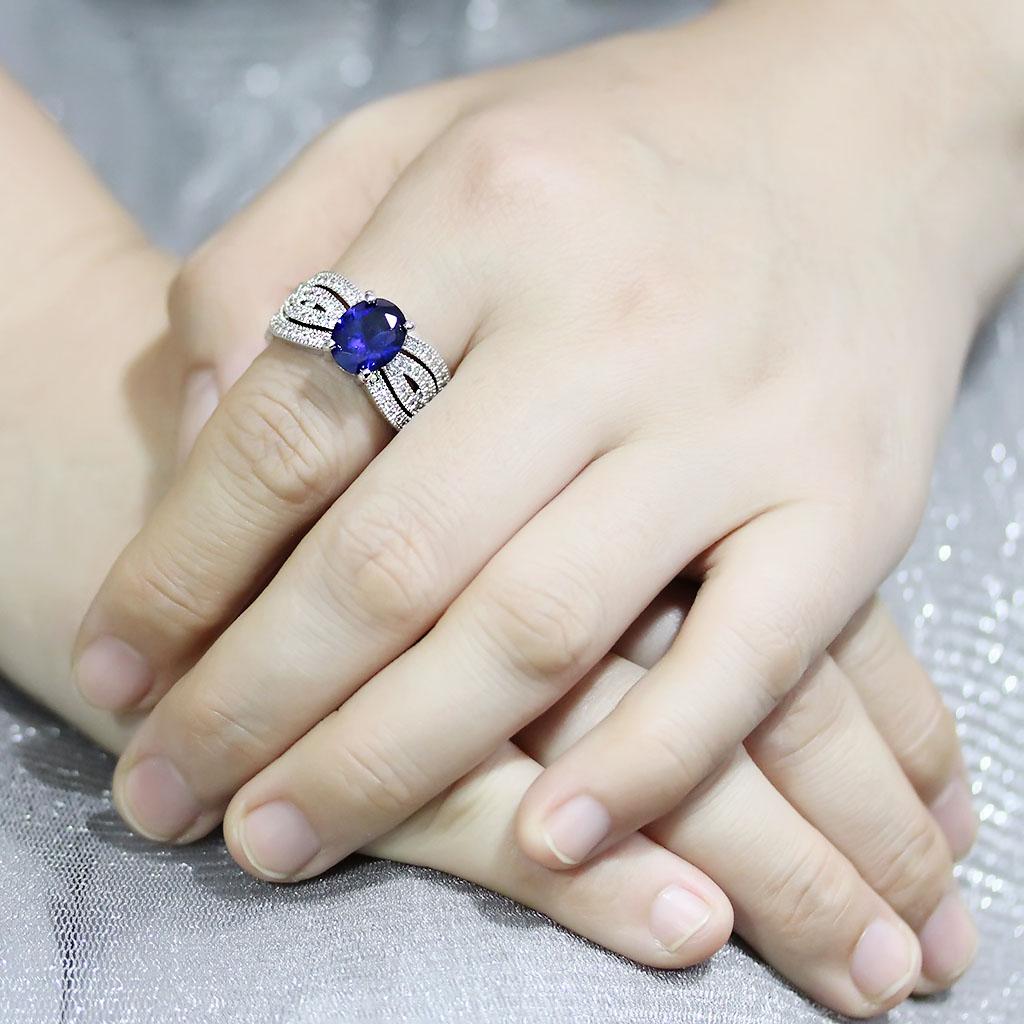 3W1564 - Rhodium Brass Ring with Synthetic Spinel in London Blue-4