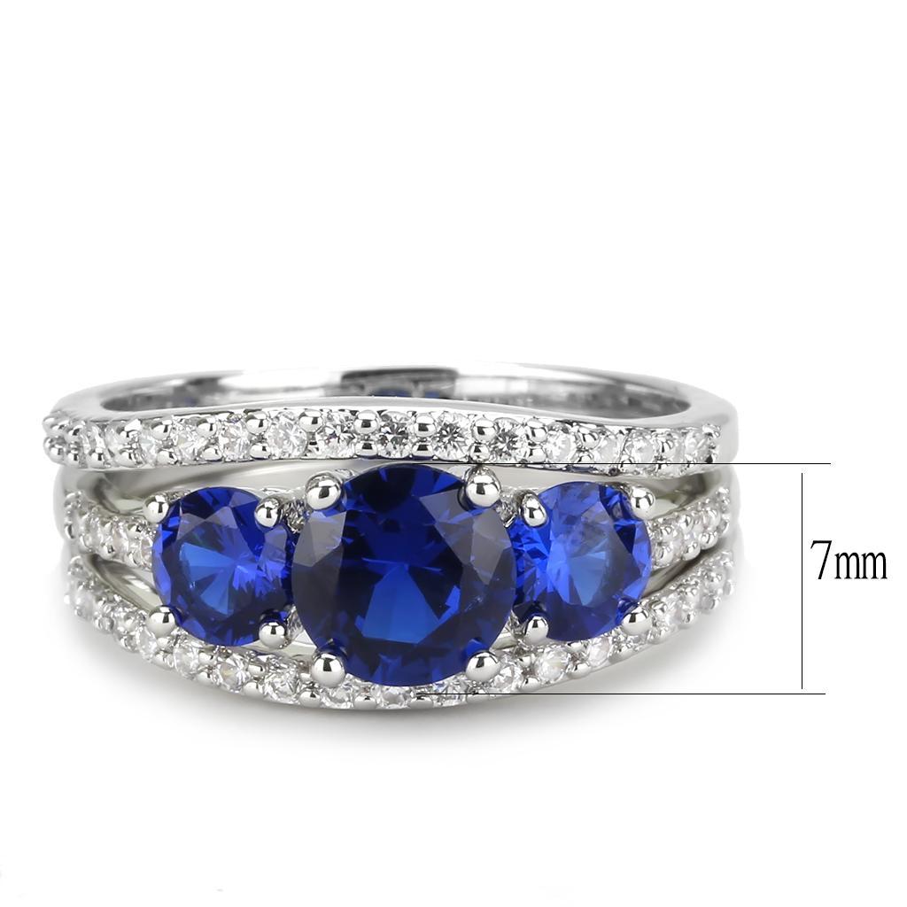 3W1566 - Rhodium Brass Ring with Synthetic Spinel in London Blue-1