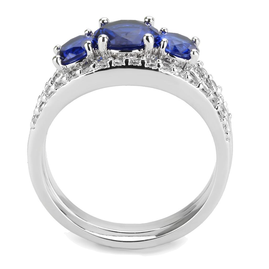 3W1566 - Rhodium Brass Ring with Synthetic Spinel in London Blue-2