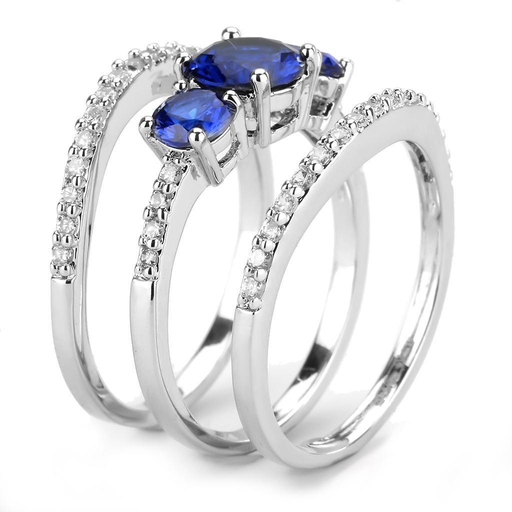 3W1566 - Rhodium Brass Ring with Synthetic Spinel in London Blue-3