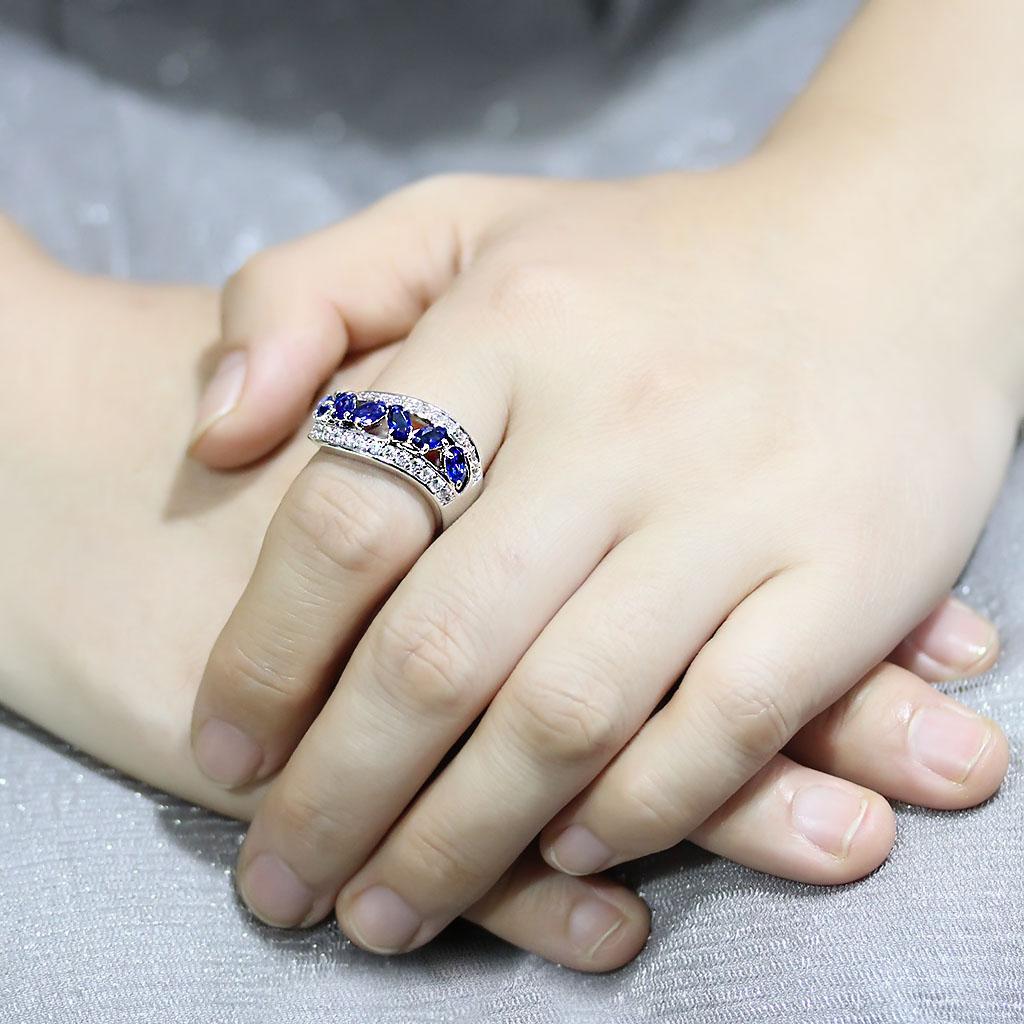 3W1569 - Rhodium Brass Ring with Synthetic Spinel in London Blue-4