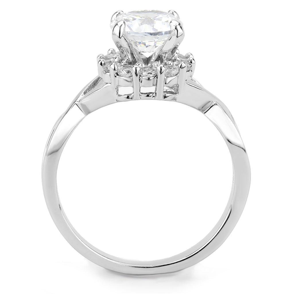 3W1575 - Rhodium Brass Ring with AAA Grade CZ  in Clear-3