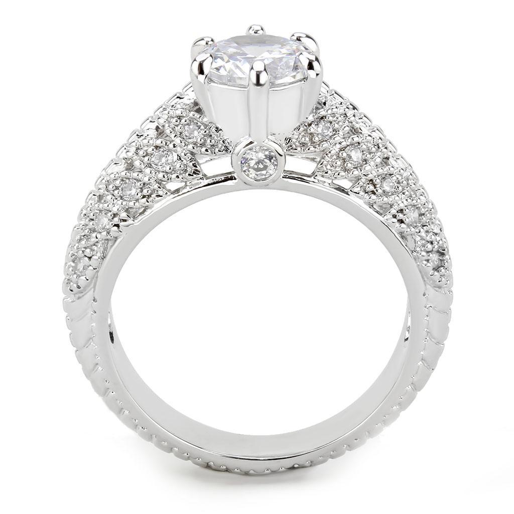 3W1576 - Rhodium Brass Ring with AAA Grade CZ  in Clear-3
