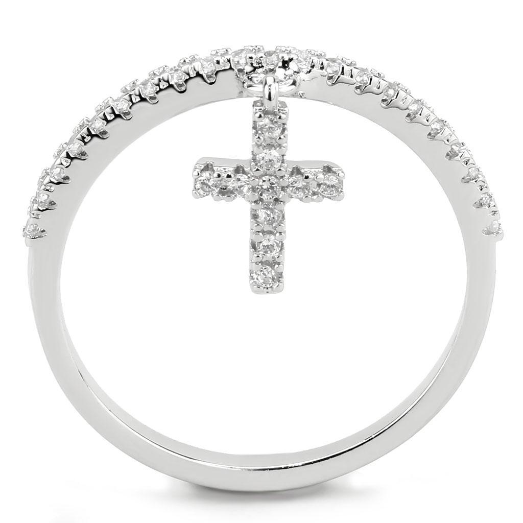 3W1578 - Rhodium Brass Ring with AAA Grade CZ  in Clear-3