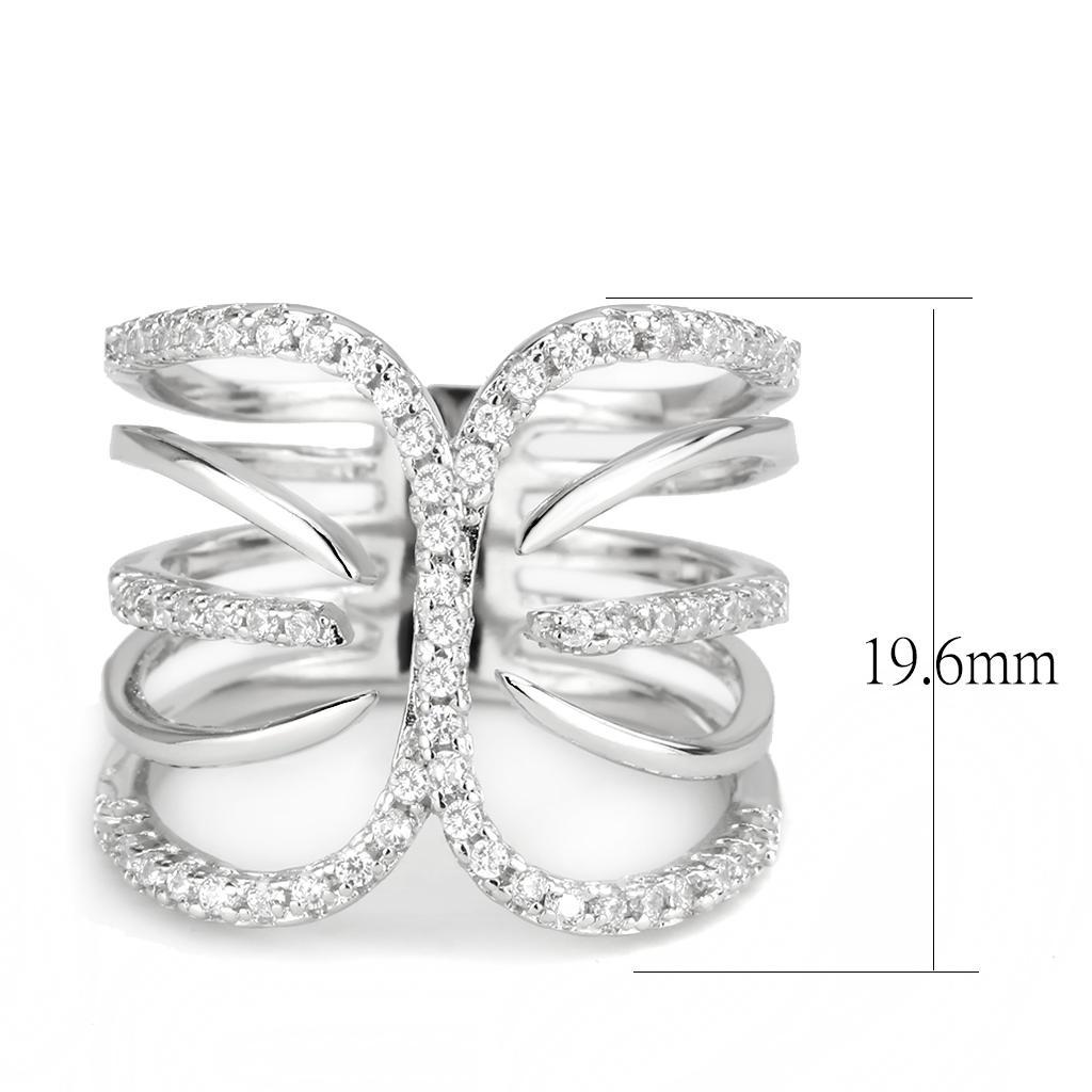 3W1580 - Rhodium Brass Ring with AAA Grade CZ  in Clear-1