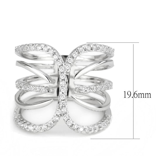 3W1580 - Rhodium Brass Ring with AAA Grade CZ  in Clear-1