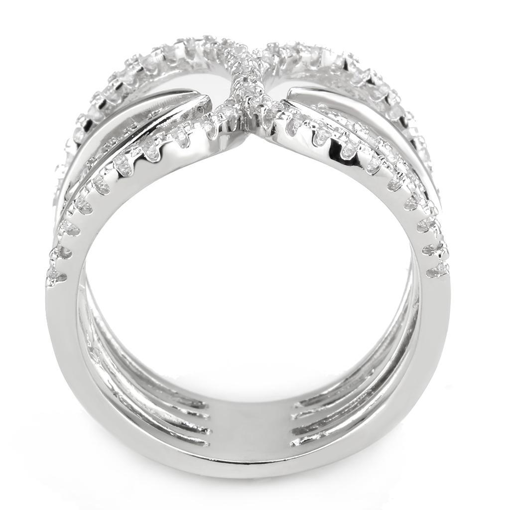 3W1580 - Rhodium Brass Ring with AAA Grade CZ  in Clear-2