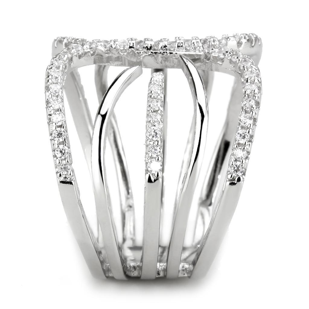 3W1580 - Rhodium Brass Ring with AAA Grade CZ  in Clear-3