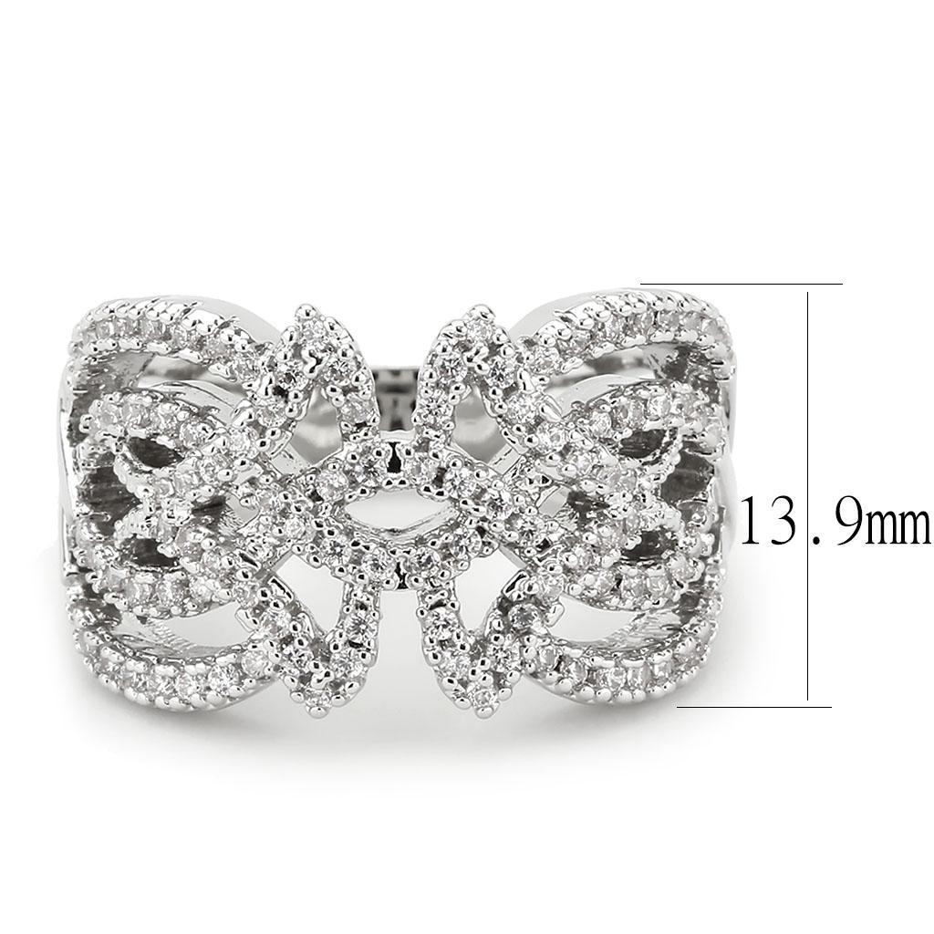3W1581 - Rhodium Brass Ring with AAA Grade CZ  in Clear-2