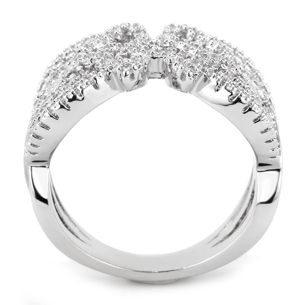 3W1581 - Rhodium Brass Ring with AAA Grade CZ  in Clear-3