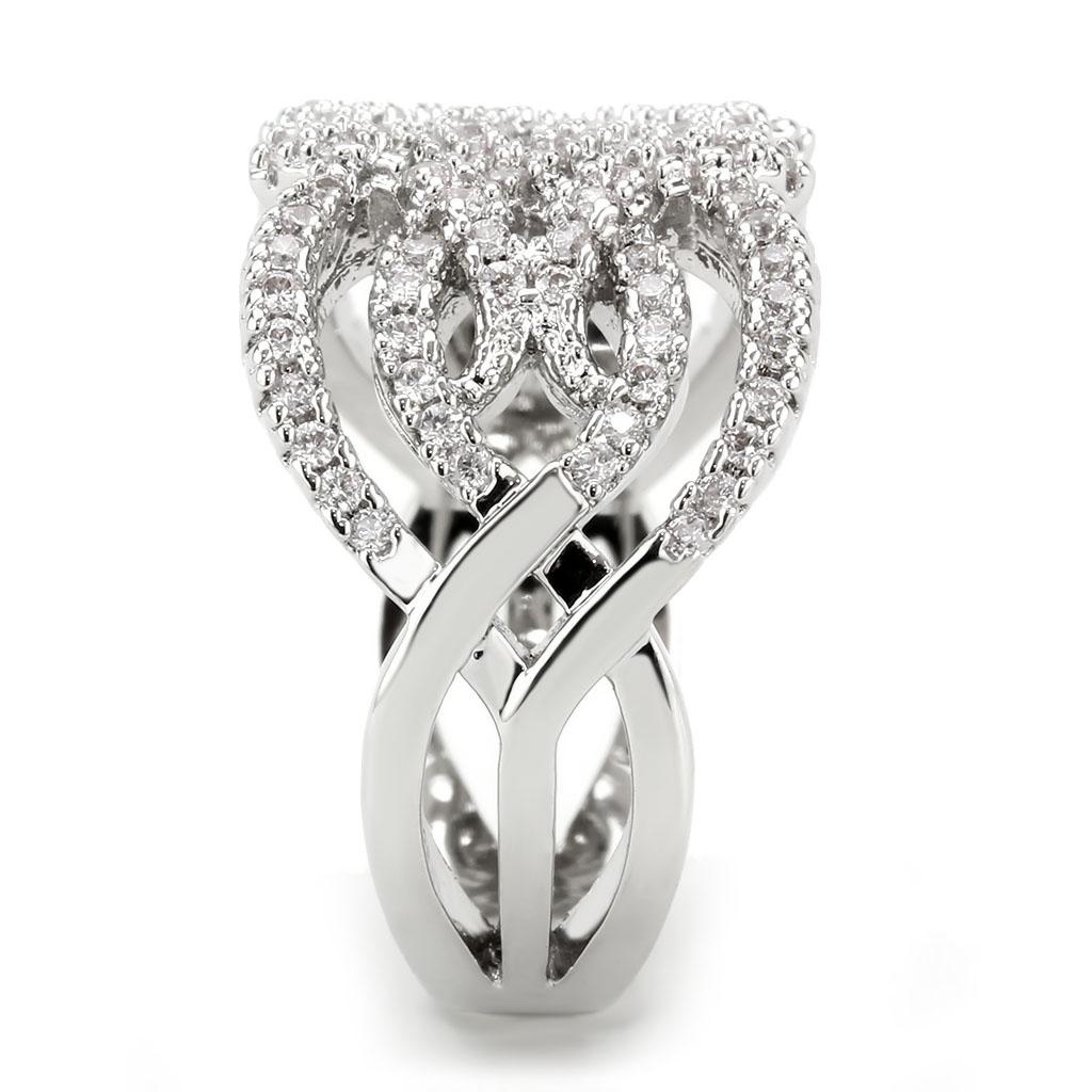 3W1581 - Rhodium Brass Ring with AAA Grade CZ  in Clear-4