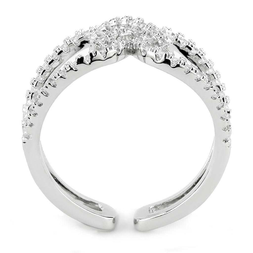 3W1583 - Rhodium Brass Ring with AAA Grade CZ  in Clear-3