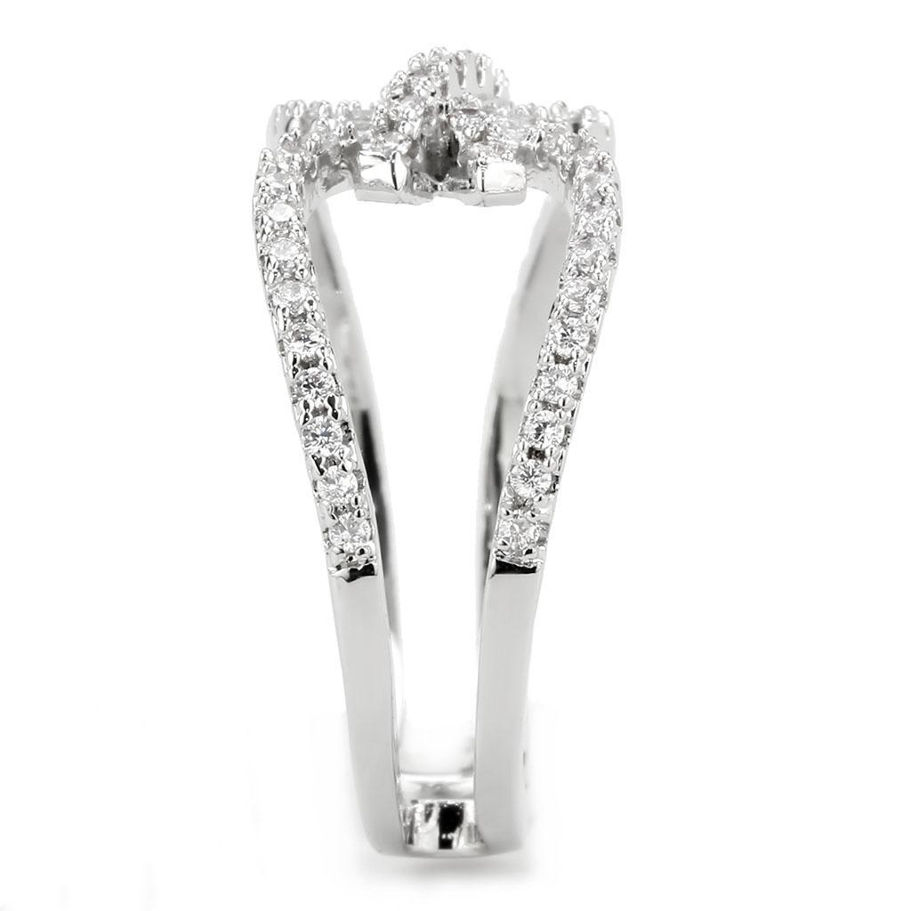 3W1583 - Rhodium Brass Ring with AAA Grade CZ  in Clear-4