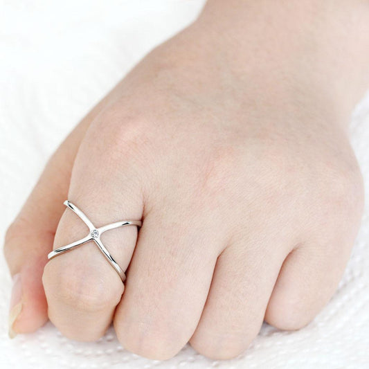 3W1584 - Rhodium Brass Ring with AAA Grade CZ  in Clear-1