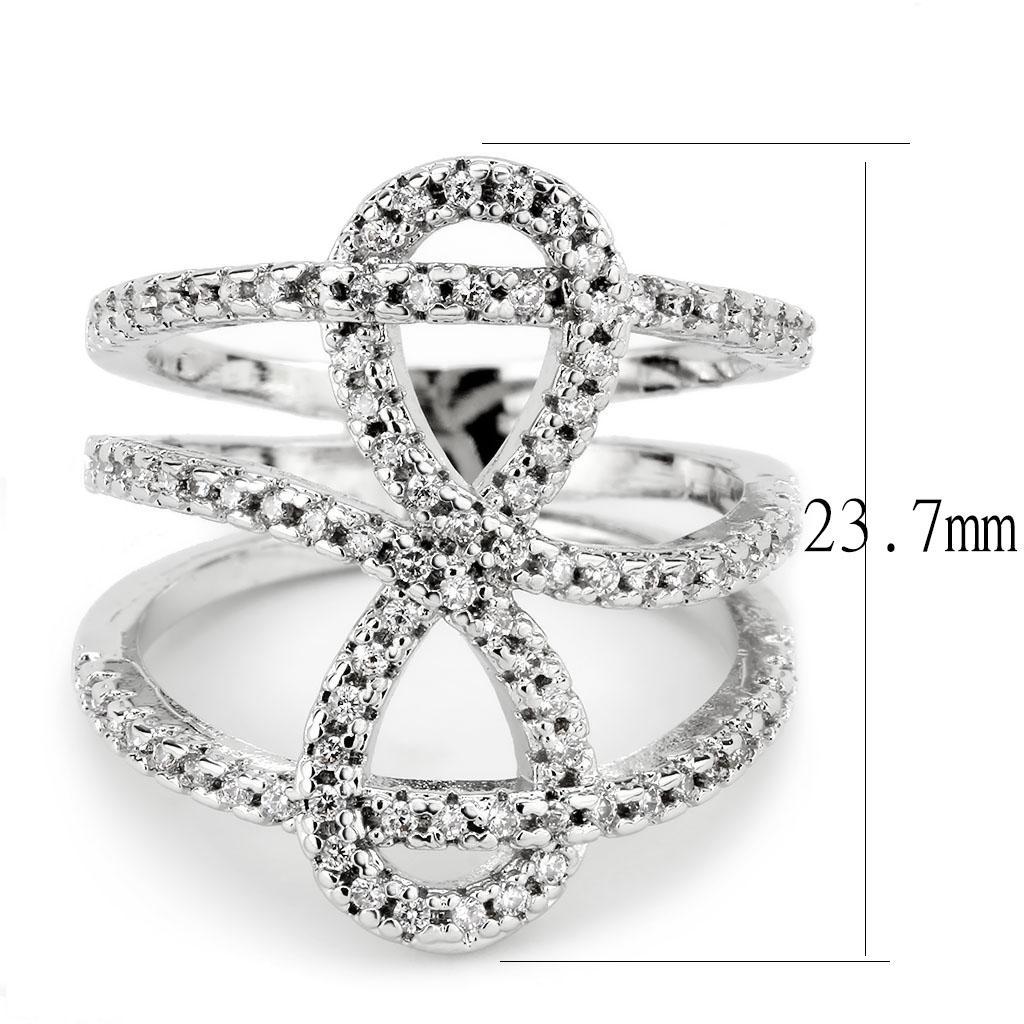 3W1587 - Rhodium Brass Ring with AAA Grade CZ  in Clear-2