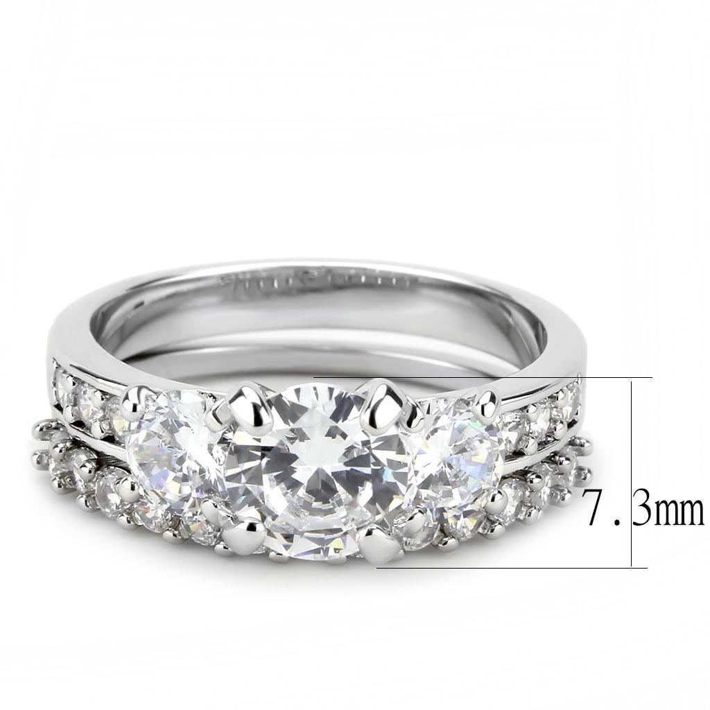 3W1588 - Rhodium Brass Ring with AAA Grade CZ  in Clear-2