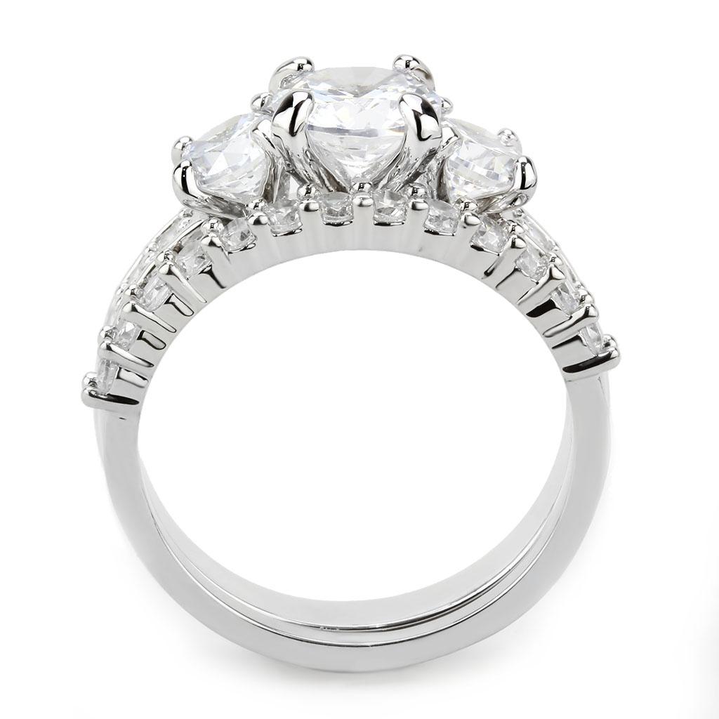 3W1588 - Rhodium Brass Ring with AAA Grade CZ  in Clear-3