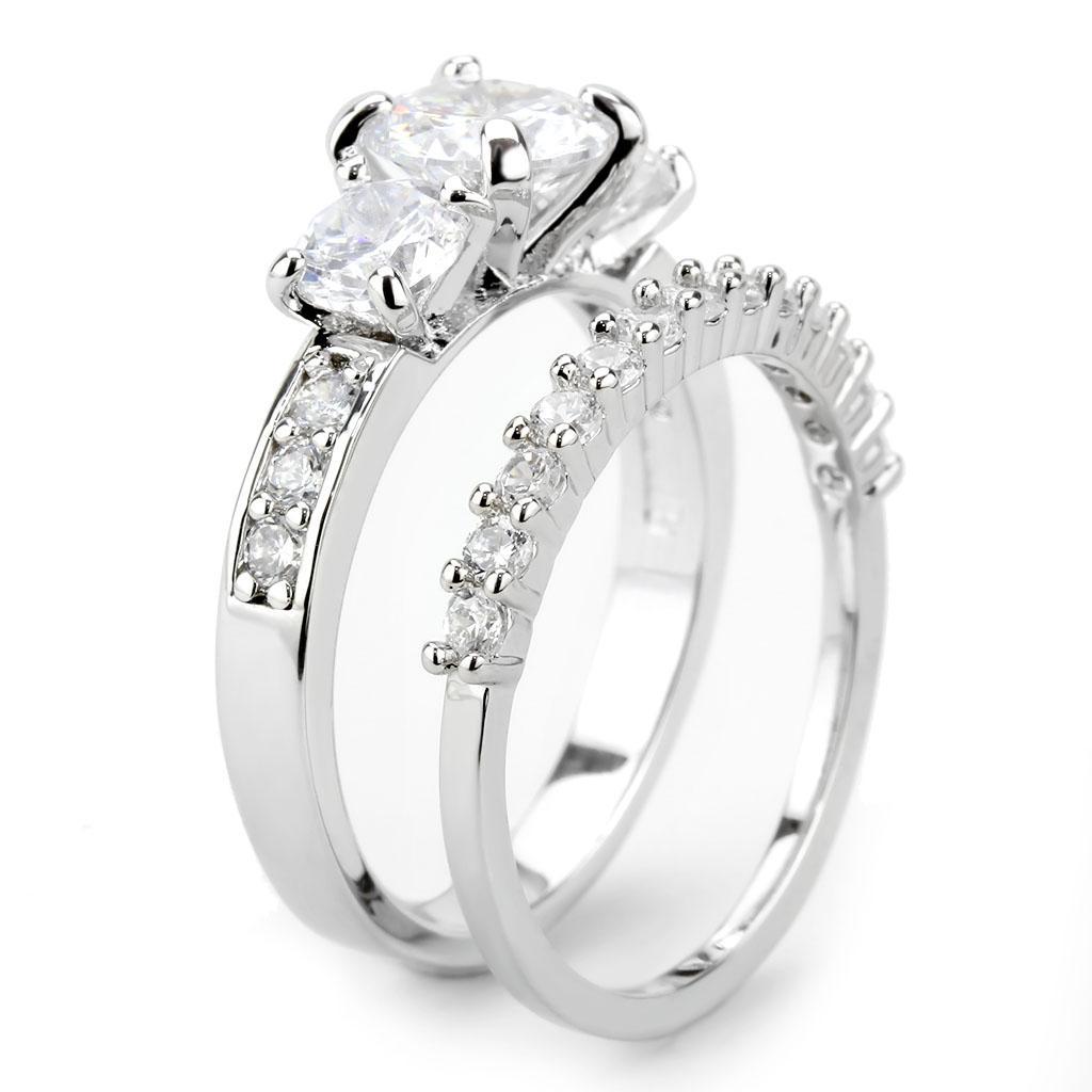 3W1588 - Rhodium Brass Ring with AAA Grade CZ  in Clear-4