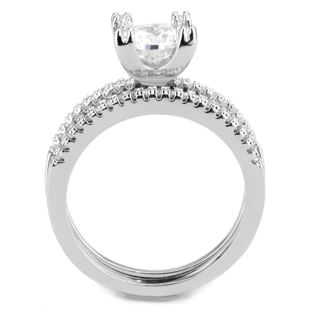 3W1589 - Rhodium Brass Ring with AAA Grade CZ  in Clear-2