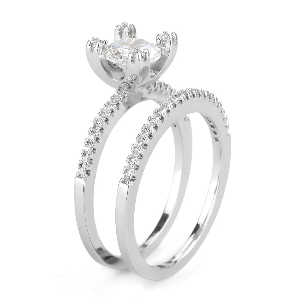 3W1589 - Rhodium Brass Ring with AAA Grade CZ  in Clear-3