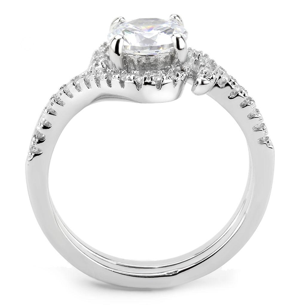 3W1591 - Rhodium Brass Ring with AAA Grade CZ  in Clear-3