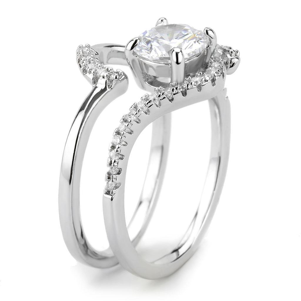 3W1591 - Rhodium Brass Ring with AAA Grade CZ  in Clear-4