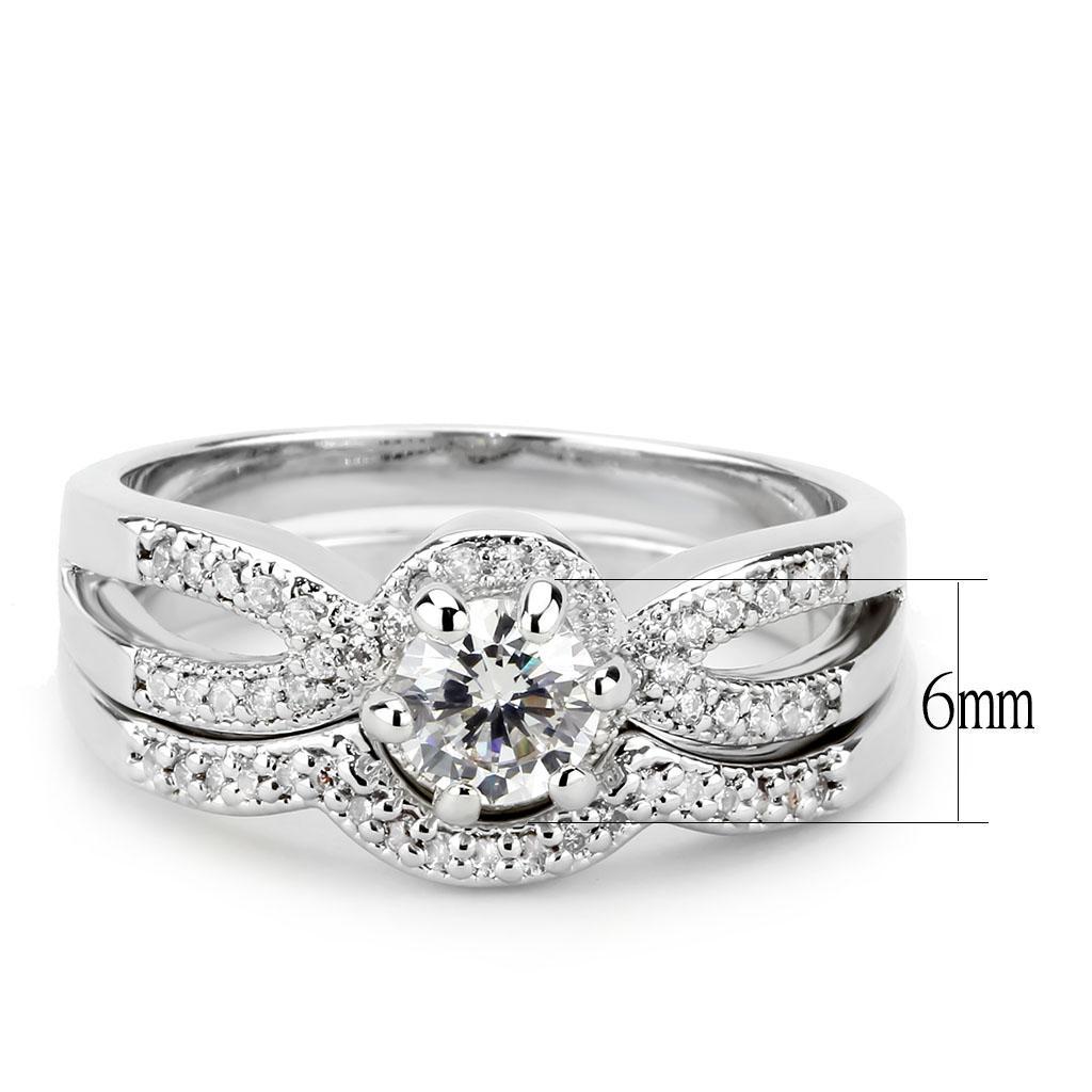 3W1592 - Rhodium Brass Ring with AAA Grade CZ  in Clear-2