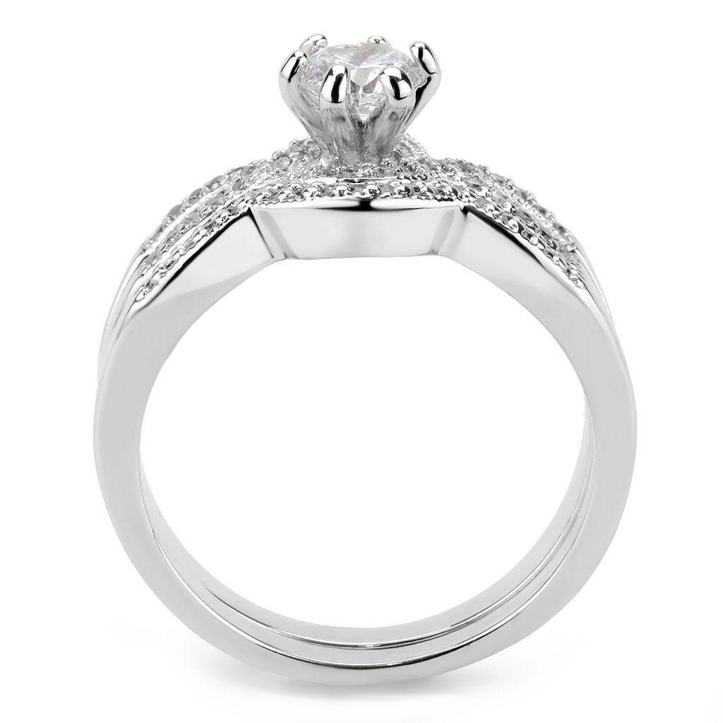 3W1592 - Rhodium Brass Ring with AAA Grade CZ  in Clear-3