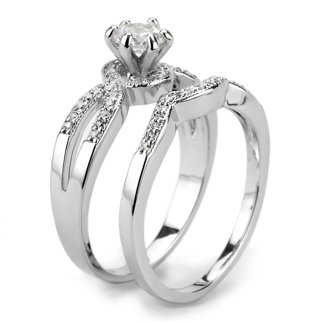 3W1592 - Rhodium Brass Ring with AAA Grade CZ  in Clear-4