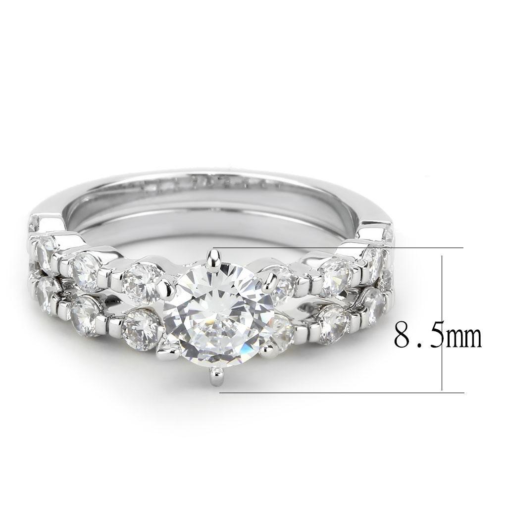 3W1593 - Rhodium Brass Ring with AAA Grade CZ  in Clear-2