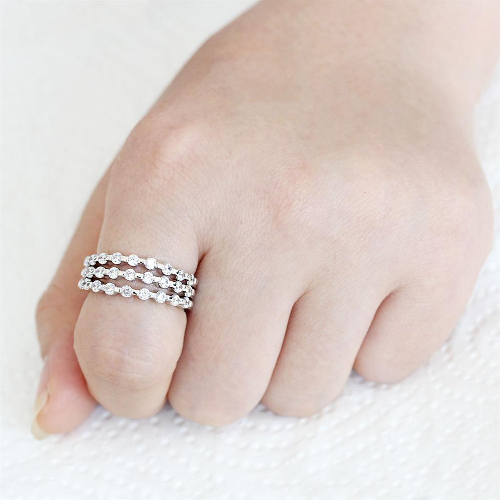 3W1595 - Rhodium Brass Ring with AAA Grade CZ  in Clear-1