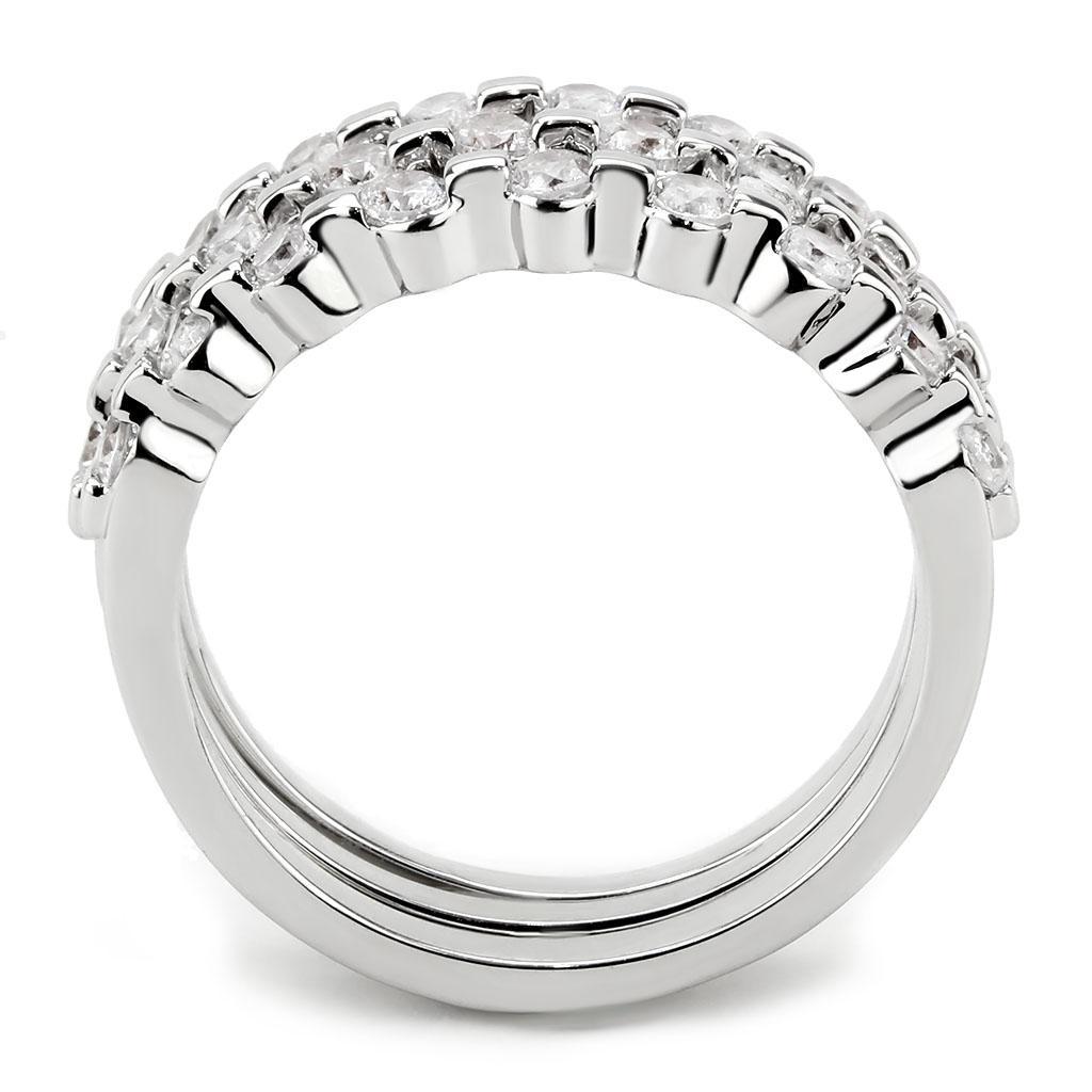 3W1595 - Rhodium Brass Ring with AAA Grade CZ  in Clear-3