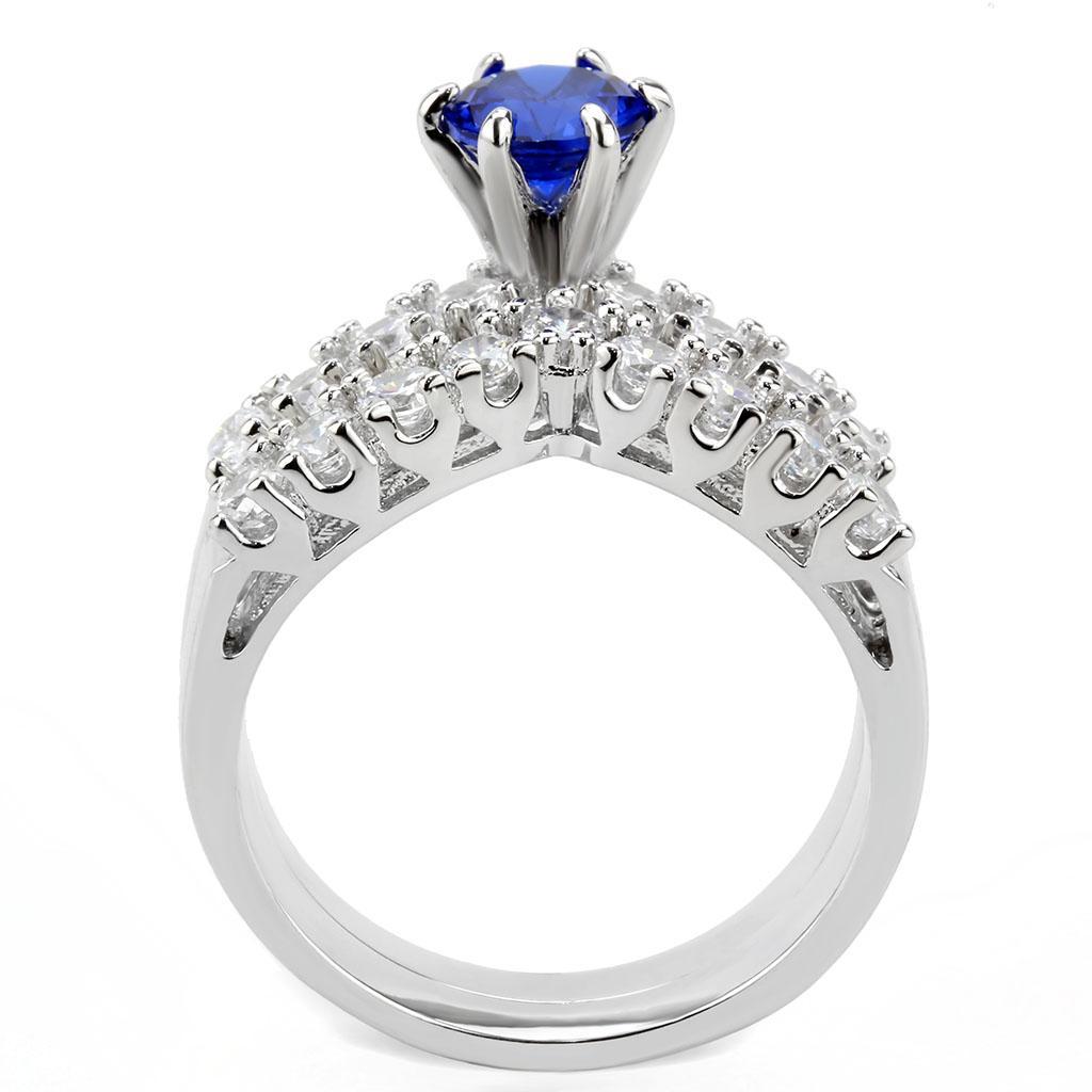 3W1596 - Rhodium Brass Ring with AAA Grade CZ  in London Blue-3