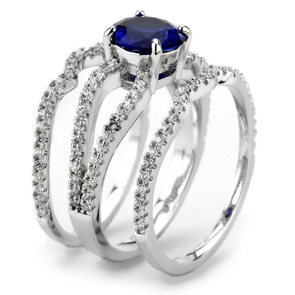 3W1597 - Rhodium Brass Ring with AAA Grade CZ  in London Blue-4