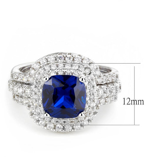 3W1599 - Rhodium Brass Ring with Synthetic Spinel in London Blue-1