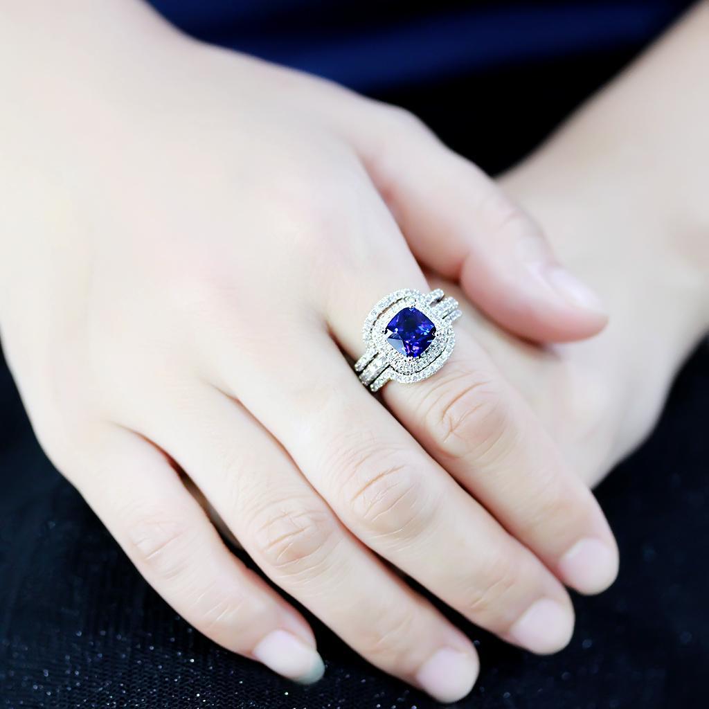 3W1599 - Rhodium Brass Ring with Synthetic Spinel in London Blue-4
