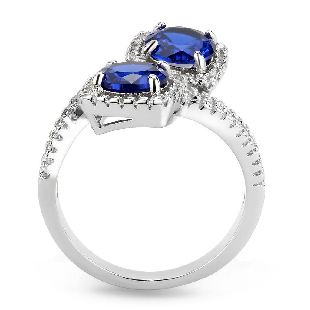 3W1600 - Rhodium Brass Ring with AAA Grade CZ  in London Blue-3