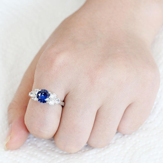3W1601 - Rhodium Brass Ring with AAA Grade CZ  in London Blue-1