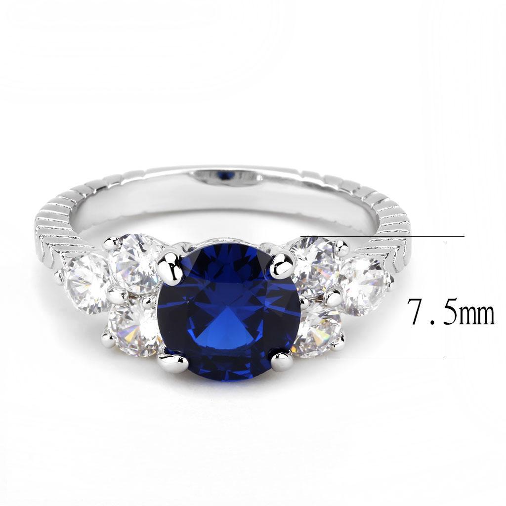 3W1601 - Rhodium Brass Ring with AAA Grade CZ  in London Blue-2